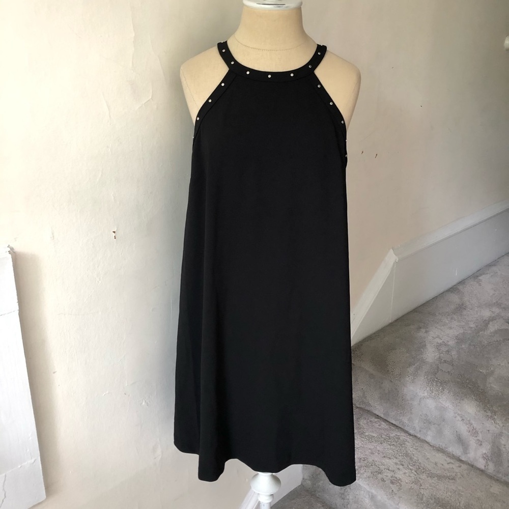 Susana Monaco Black Studded Halter Keyhole Back Shift Mini Dress EUC Size 2